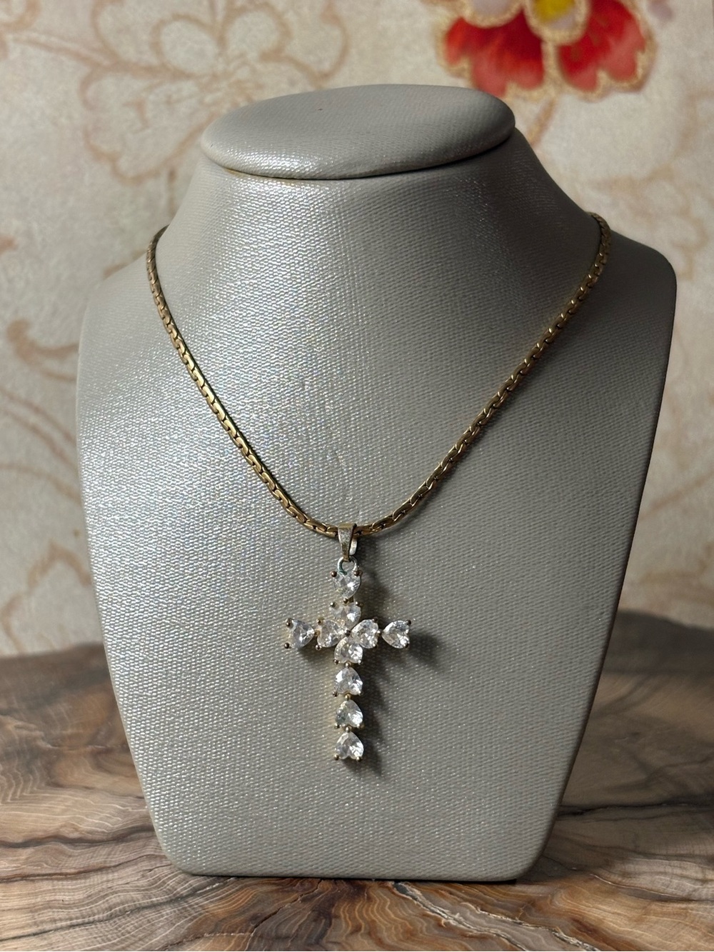 Clear Crystal CZ Cross Gold Tone Pendant